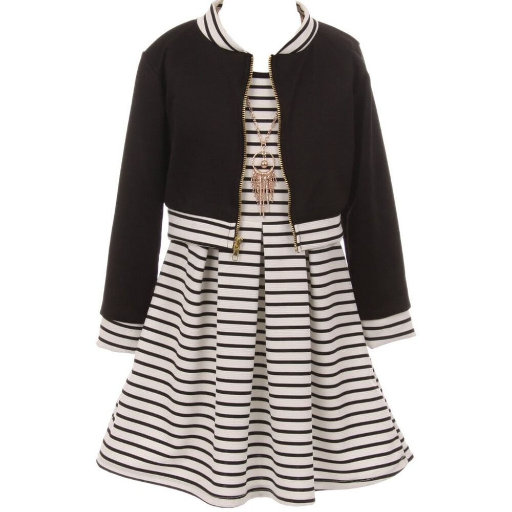 Toddler Girl 3 Piece Strip Sleeveless Skirt Set Dress Top Flyer Skirts Casual